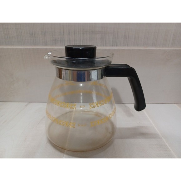 Vintage Melitta 6 Cup Glass Replacement Coffee Pot Carafe w/ Lid Yellow Print - Picture 1 of 10